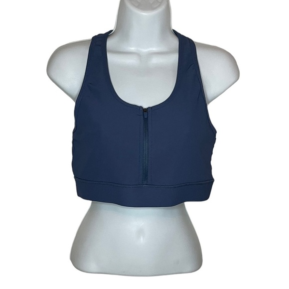 Blue womens Zip-Front  Sports Bra - Picture 2 of 12
